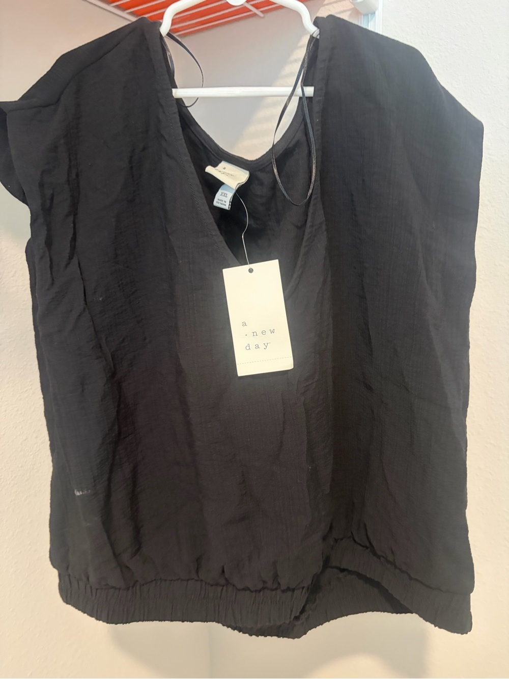 a new day Black V-Neck Textured Tank with Elastic Hem